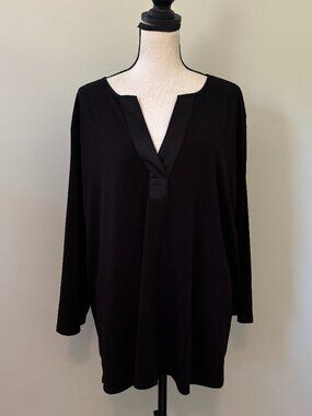 Banana Republic Black Satin-Trim Split-Neck Top XXL Like New